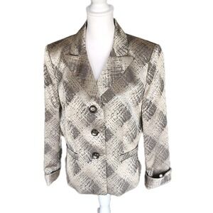 Le Suit Jacket Blazer Womens 16 Gray Metallic Career Cocktail Holiday Christmas